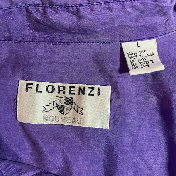 Florenzi Nouveau Silk Shirt Mens L Button Down Long Sleeve Chest Pocket Purple - Picture 4 of 11